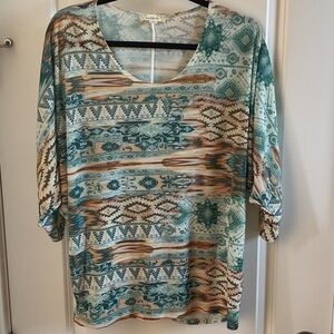 Nurture by Lamaze Teal and Brown Patterned Blouse